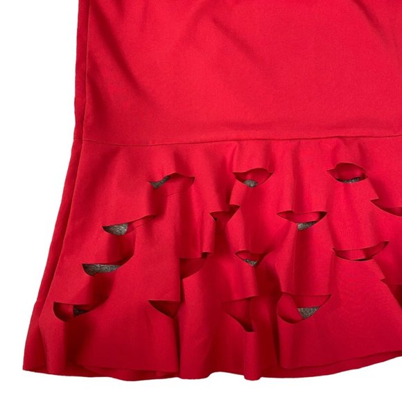 Women’s Red Cutout Ruffle Midi Fit Flare Dress Medium, Size 6US Imported NWT - Picture 7 of 9